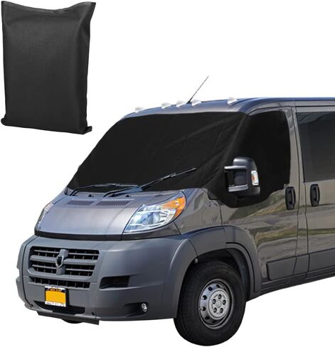 Windshield Cover Compatible with Dodge Ram ProMaster 1500 2014-2022, 600D Waterproof Front Window Sunshades Cover Blind Blocking Protector with Mirrror Cutouts in Saudi Arabia