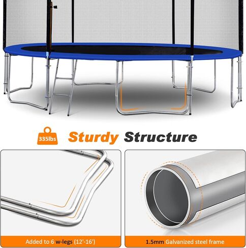 Exacme ترامبولين خارجي بدون حاوية للأطفال، ترامبولين صغير كبير بدون شبكة، حد وزن مرتفع، 16 15 14 13 12 10 8 قدم، T008-T016 in Kuwait