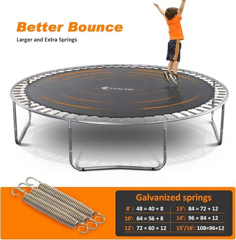 Exacme ترامبولين خارجي بدون حاوية للأطفال، ترامبولين صغير كبير بدون شبكة، حد وزن مرتفع، 16 15 14 13 12 10 8 قدم، T008-T016 in Kuwait
