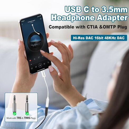 محول مقبس سماعة الرأس USB-C إلى 3.5 مم - محول صوت Aux من النوع C متوافق مع iPhone 15/15 Pro/ 15Pro Max وأجهزة USB c الأخرى مثل الهاتف الذكي sam-Sung Hua-wei والوسادة إلخ. in Saudi Arabia