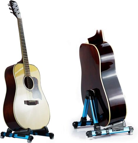 حامل جيتار قابل للطي، حامل جيتار Meeland A-Frame، مسند جيتار قابل للتعديل والمحمول للجيتار الكلاسيكي، القيثارات الصوتية، القيثارات الكهربائية، الجهير والقيثارة مثالية للمسرح والمنزل، أزرق in Kuwait