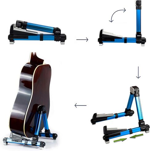 حامل جيتار قابل للطي، حامل جيتار Meeland A-Frame، مسند جيتار قابل للتعديل والمحمول للجيتار الكلاسيكي، القيثارات الصوتية، القيثارات الكهربائية، الجهير والقيثارة مثالية للمسرح والمنزل، أزرق in Kuwait