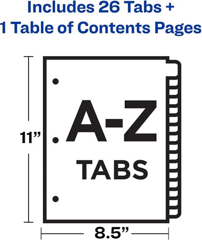 Avery A-Z 26 فواصل علامات التبويب لـ 3 مجلدات حلقية، جدول محتويات قابل للتخصيص، علامات تبويب بيضاء كلاسيكية، مجموعة واحدة (11828) in Kuwait
