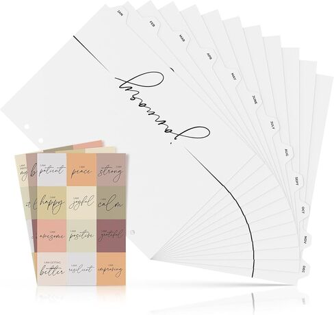 12 فواصل شهرية من Famsoule مع علامة تبويب مؤشر شهرية، وفواصل خزانة الملفات ومنظم المكتب، وبطاقات ورقية ذات 6 فتحات لملفات A5 و6 حلقات (6 فتحات، 8.5 بوصة × 5.5 بوصة) in Kuwait