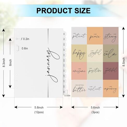 12 فواصل شهرية من Famsoule مع علامة تبويب مؤشر شهرية، وفواصل خزانة الملفات ومنظم المكتب، وبطاقات ورقية ذات 6 فتحات لملفات A5 و6 حلقات (6 فتحات، 8.5 بوصة × 5.5 بوصة) in Kuwait