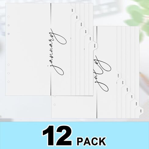 12 فواصل شهرية من Famsoule مع علامة تبويب مؤشر شهرية، وفواصل خزانة الملفات ومنظم المكتب، وبطاقات ورقية ذات 6 فتحات لملفات A5 و6 حلقات (6 فتحات، 8.5 بوصة × 5.5 بوصة) in Kuwait