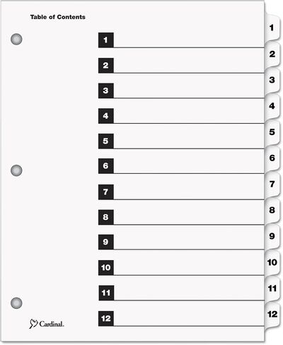 Cardinal OneStep Index System, 12-Tab, Numbered, White, 1 Set (61213) in Saudi Arabia