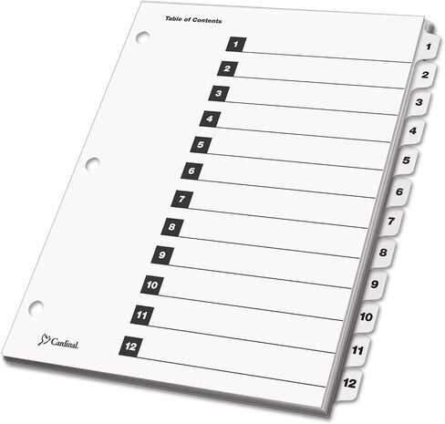 Cardinal OneStep Index System, 12-Tab, Numbered, White, 1 Set (61213) in Saudi Arabia