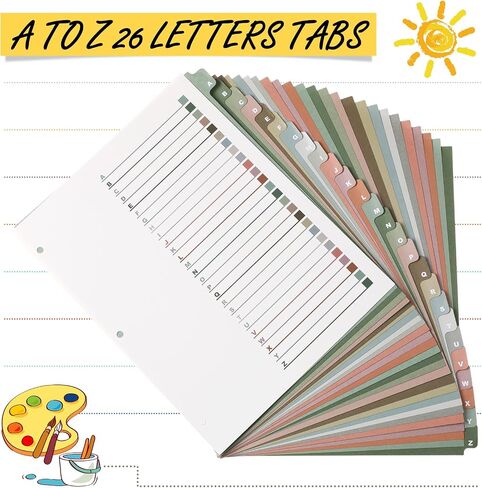 مجموعة من 8 فواصل علامات تبويب A-Z مع علامات تبويب كبيرة الحجم مقاس A4 فواصل أبجدية لـ 3 مجلدات حلقية وجدول محتويات مع علامات تبويب A-Z وفواصل متعددة الألوان مع علامات تبويب لتنظيم الصفحات (العديد من الألوان) in Saudi Arabia