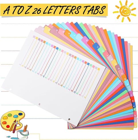 مجموعة من 8 فواصل علامات تبويب A-Z مع علامات تبويب كبيرة الحجم مقاس A4 فواصل أبجدية لـ 3 مجلدات حلقية وجدول محتويات مع علامات تبويب A-Z وفواصل متعددة الألوان مع علامات تبويب لتنظيم الصفحات (العديد من الألوان) in Saudi Arabia