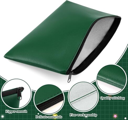 3 Pcs Money Bag with Zipper Bank Bag 11 x 6 Inch Security Bank Deposit Bag PU Leather Money Pouch Leatherette Zippered Coin Cash Bag Utility Check Wallet Cosmetic Tool(Green) in Kuwait