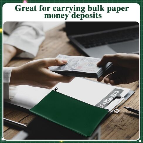 3 Pcs Money Bag with Zipper Bank Bag 11 x 6 Inch Security Bank Deposit Bag PU Leather Money Pouch Leatherette Zippered Coin Cash Bag Utility Check Wallet Cosmetic Tool(Green) in Kuwait