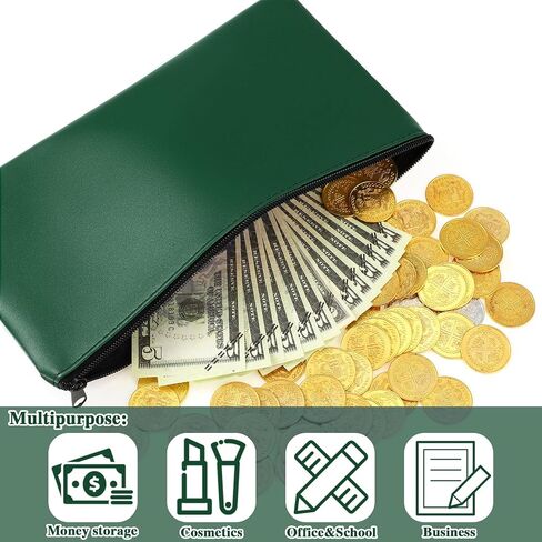 3 Pcs Money Bag with Zipper Bank Bag 11 x 6 Inch Security Bank Deposit Bag PU Leather Money Pouch Leatherette Zippered Coin Cash Bag Utility Check Wallet Cosmetic Tool(Green) in Kuwait