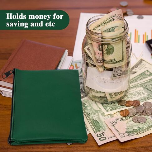 3 Pcs Money Bag with Zipper Bank Bag 11 x 6 Inch Security Bank Deposit Bag PU Leather Money Pouch Leatherette Zippered Coin Cash Bag Utility Check Wallet Cosmetic Tool(Green) in Kuwait