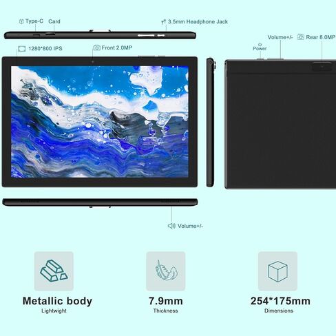 2024 Newest Android 12 Tablet, 10.4 inch Tablet, 16GB+128GB Tablet with 1TB Expand, Octa Core Processor Android Tablets, 2000 * 1200 FHD, 2.4G/5G WiFi 6, 7000mAh, BT 5.0, 5MP+13MP Dual Camera,Games in Kuwait