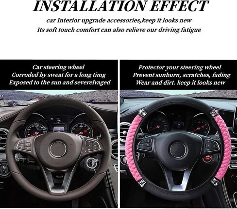 Diamond Leather Steering Wheel Cover for Women Girls, with Bling Bling Crystal Rhinestones, Universal Fit 15 Inch Car Steering Wheel Protector (Black) in Saudi Arabia