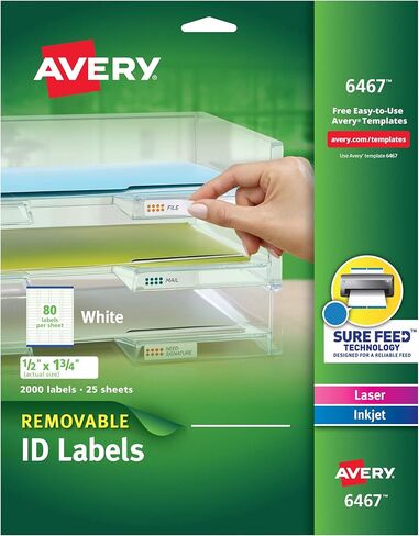 ملصقات تعريف قابلة للإزالة من Avery، تغذية مؤكدة، لاصق قابل للإزالة، 0.5 بوصة × 1.75 بوصة، 2000 ملصق (6467) in Kuwait