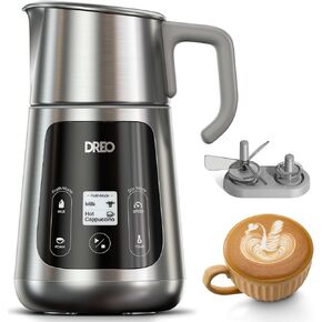 Dreo All-in-1 BaristaMaker Milk Frother, Electric Foam Frother for Latte Art Microfoam and Coffee, 15oz/450ml Automatic Milk Warmer with 30 Drinks, Dishwasher Safe, Dairy/Plant-Based Milk
