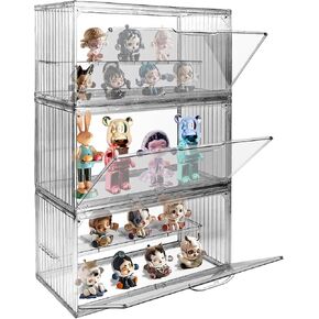 3 Pack Clear Acrylic Display Cases 2 Tiers Display Boxes for Figures Stackable Detachable Display Stand Dustproof Showcase Storage for Collectibles and Action Figures Mini Toys