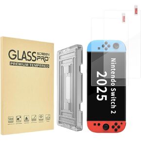 واقي شاشة زجاجي مقسّن من عبوة لمفتاح Nintendo 2 [7.9 بوصة] 2025 مع [إطار محاذاة] ، زجاج حامي شاشة التقييم التلقائي للمفتاح 2 ، خالي