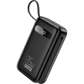 EnergyQC Power Bank, 20,000mAh 35W PD 3.0+QC 4.0 Fast Charging Portable Charger with Built-in Lightning & USB-C in&Out Cables, Battery Pack for iPhone 16/15/14 Series, Galaxy, iPad, AirPods, White