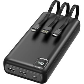 Portable Charger Power Bank 50000mAh Built-in Cables, PD 20W Fast Charging Large Capacity Battery Pack, 5 Output 2 Input LED Display Powerbank Compatible with iPhone Samsung Pixel/Camping Travel