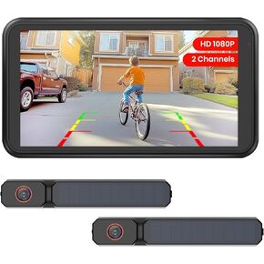 Solar Wireless Backup Camera, 2Mins DIY Installation, 1080P Battery Powered Back Up Camera System, Support 2 Channels Hitch Reverse Camera for Car/SUV/Van/Truck/Trailer