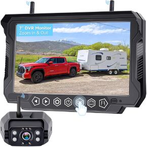 Wireless Backup Camera 7-inch for Furrion RVs: Touchkey 4-Channel with Recording 1080P HD Rear View Camera Night Vision Waterproof Easy Install for Trailers, Boats, Fifth Wheels