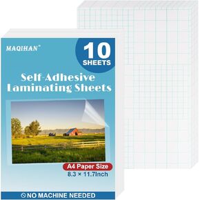 10 PCS Self Adhesive Laminating Sheets - 8.3 x 11.7 Inch Clear No Heat Laminating Sheets, Waterproof Peel and Stick Lamination Paper for Photos, Documents, A4 Size, No Machine Needed, Cut to Any Size