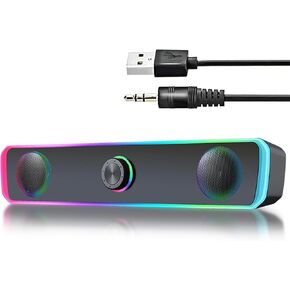 PC Speakers, Computer Speakers for Desktop with LED Dynamic Light, HiFi Stereo Sound Soundbar for Desktop Laptop Monitor, 3.5mm Aux Input & USB Powered