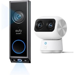 eufy Security Video Doorbell E340 (Battery Powered), Dual Cameras with Delivery Guard Indoor Cam S350, Dual Cameras, 4K UHD Resolution Security Camera with 8× Zoom and 360° PTZ