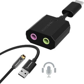 USB Type-C External Stereo Sound Adapter for Windows and Mac. Plug and Play No Drivers Needed with USB Type-A to 3.5mm Dual Function Audio Jack Active Adapter 20" Cable