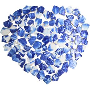 1.1 رطل من البلاط الفسيفساء الأزرق والأبيض غير النظامية ، المصنوع يدويًا ، حمام ، غرفة معيشة ، خلفي المطبخ ، في الهواء الطلق (02 ، متوسطة) in Kuwait