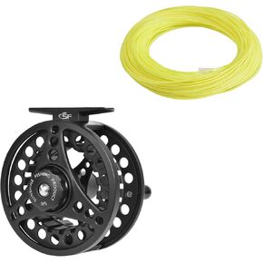 SF Weight Forward Floating Fly line Fly Fishing Line Fluo Yellow 5wt 100FT Front Welded Loop & 5/6wt Fly Fishing Reel with Aluminum Alloy Body