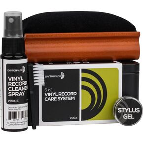 Dayton Audio Vinyl Record Cleaning Kit – VRCK 5-in-1 Complete Care System with Velvet Brush, Cleaning Solution, Stylus Gel, Dust Remover, and Metal Storage Case