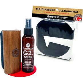 GrooveWasher Walnut Vinyl Record Kit مع "Big G" سجل التنظيف | حزمة هدايا مجمعات جامعي السجلات المثالية ، يتضمن نظام رعاية LP الأساسي G2 رذاذ سائل التنظيف G2 + مكافأة