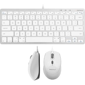 Macally USB C Wired Mouse and a USB C Mini Keyboard, Add Simplistic Apple Aesthetic to Your Office