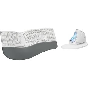 DeLUX Full Size Ergonomic Keyboard and Mouse Combo, Wireless Split Keyboard and Vertical Mouse with OLED Screen-White