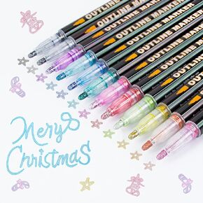 Shimmer Markers Outline Pens, Birthday Gifts for 9 10 11 Year Old Girls Teen Kids, 8 Colors Glitter Markers for Doodling, Drawing, Arts And Crafts Supplies for Kids Ages 6 12, Birthday Gifts for Tween