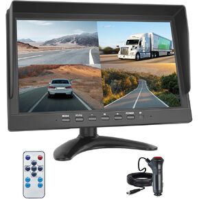 Hikity 10 بوصة LCD CCTV Mini Security Monitor ، شاشة كاميرا أمان صغيرة محمولة مع التحكم عن بُعد ، فيديو مقسمان ، 12-24 فولت لحافلة School Bus Truck Bus Van