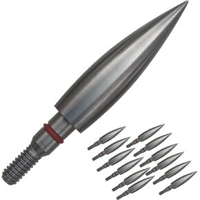 Stainless Steel Archery Field Points,9/32″ 19/64″ 5/16″ 11/32″ Diameter 100/125/150/175/200/250/300 Grains,Screw in Archery Field Tips(1 Dozen 12PCS) (5/16″-200grains)