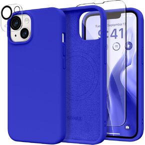 GONEZ Magnetic for iPhone 14 Case, Compatible with Magsafe, with Screen Protector + Camera Protector, Anti-Scratch Microfiber Lining, Liquid Silicone Shockproof Protective Phone Case, Stone