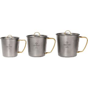 Titanium 250-450ml Camping Mugs Set, 3pcs with Lid & Foldable Handle