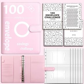 100 Envelopes Money Saving Challenge Binder with Lock，,Money Saving Challenge Budget Binder with Cash Envelopes，savings challenges book with envelopes，Easy and Fun Way to Save $5,050