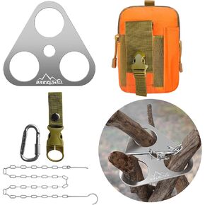 Camping Tripod,Turn the Branches into Campfire Tripod,Adjustable Chain Cookware Tripod,Portable Cooking Stand tripod board,Outdoor Camping Tripod Cooking,Silvery,Orange Waist Pack