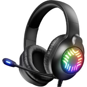 Stereo Gaming Headset, Wired Gaming Headphones Over Ear, Noise Cancelling Mic, 9 Colors Gradient RGB Ligh, Soft Memory Earmuffs for PC, Xbox One/Series PS5 PS4 Controllers, Nintendo (Black)