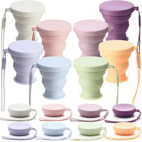 8 Pcs Silicone Collapsible Travel Cup Foldable 7 oz Camping Cups with Lids, Reusable Expandable Portable Drinking Mugs for Outdoor Hiking Camping and Travel(Macaron Colors)