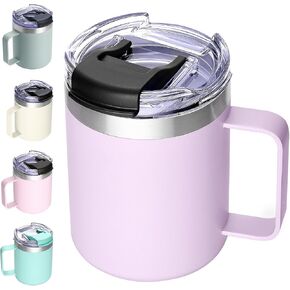 ALOUFEA 12oz Stainless Steel Insulated Coffee Mug with Handle, Double Wall Vacuum Travel Mug, Tumbler Cup with Sliding Lid, Navy