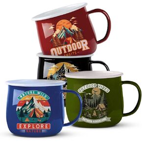 Toughty Stainless Steel Enamel Camping Mug – Insulated Metal Cup with Handle, Lightweight & Durable for Camping, Travel, Work, Outdoor, RV, Hiking, Picnic – Thermal Coffee Tumbler, 12 oz