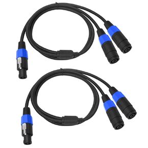 5FT Speakon Y Splitter Cable, NL4FC Y Splitter 1 Male to 2 Female,Speak-on Break Out for Speaker Cable, 2 Pack